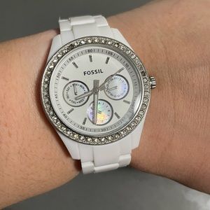 Fossil Multifunction White Ceramic and Stainless Steel Watch